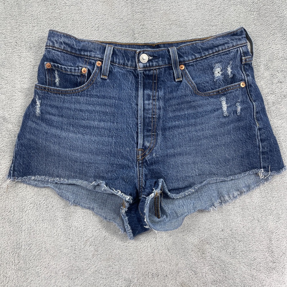 Levi's 501 Cut Off Shorts Womens 29 Blue Denim Cotton Stretch Pockets Distressed
